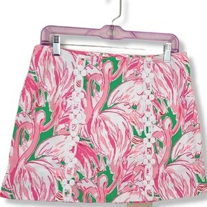 Lilly Pulitzer pink green flamingo print skirt